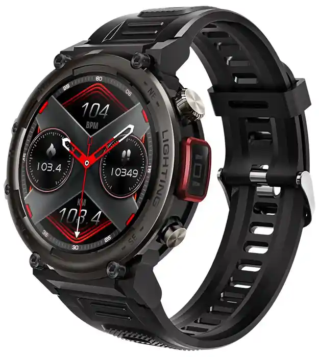 Vojenské černé chytré hodinky LuxFit Black Tracker s velkým dotykovým displejem a odolným silikonovým řemínkem